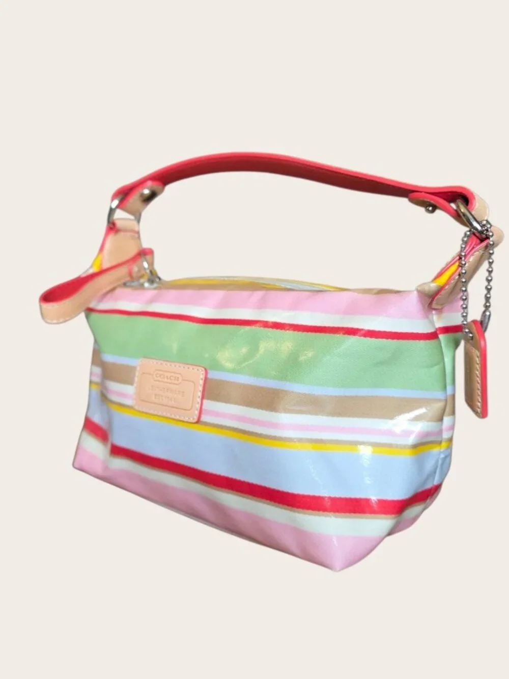 Coach Hampton Watercolor Stripe Pouch Bag Y2K Vintage Vachetta Trim Rare - Picture 3 of 16